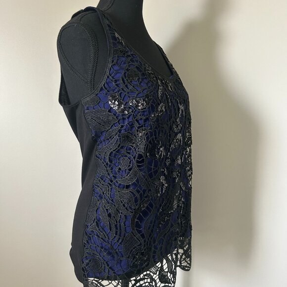 Express Blue & Black Lace Tank Top - Picture 2 of 4